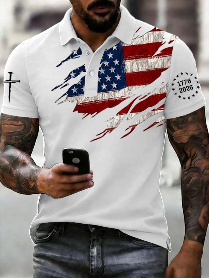 Men's 250th Anniversary National Flag Print Casual Polo Shirt