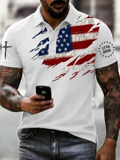 Men's 250th Anniversary National Flag Print Casual Polo Shirt