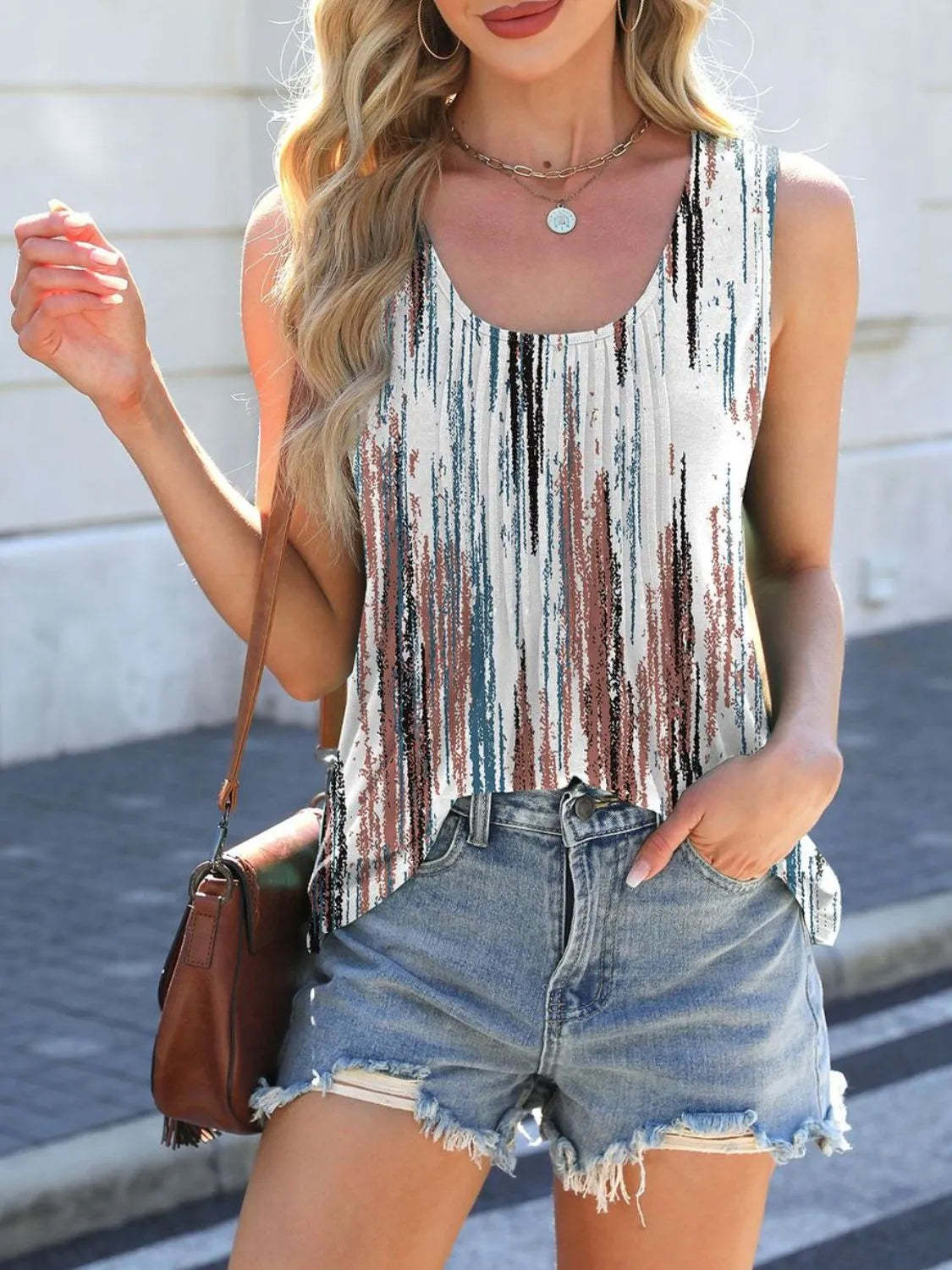 Printed Scoop Neck Wide Strap Tank