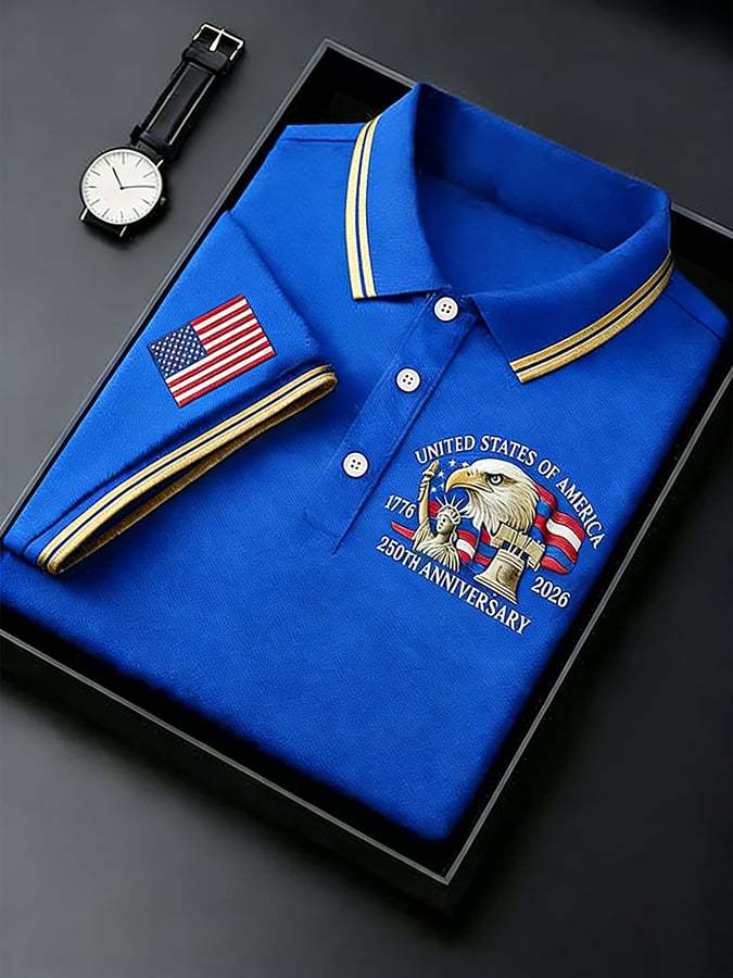 Men's Retro 250th Anniversary of the United States Print  Independence Day Cross Print Polo Shirt