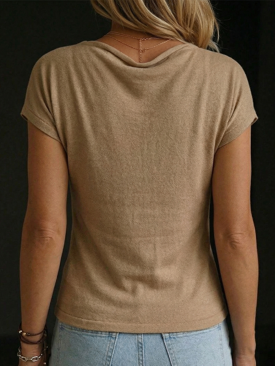 Women's Cotton Short-sleeve Cowl-neck Top