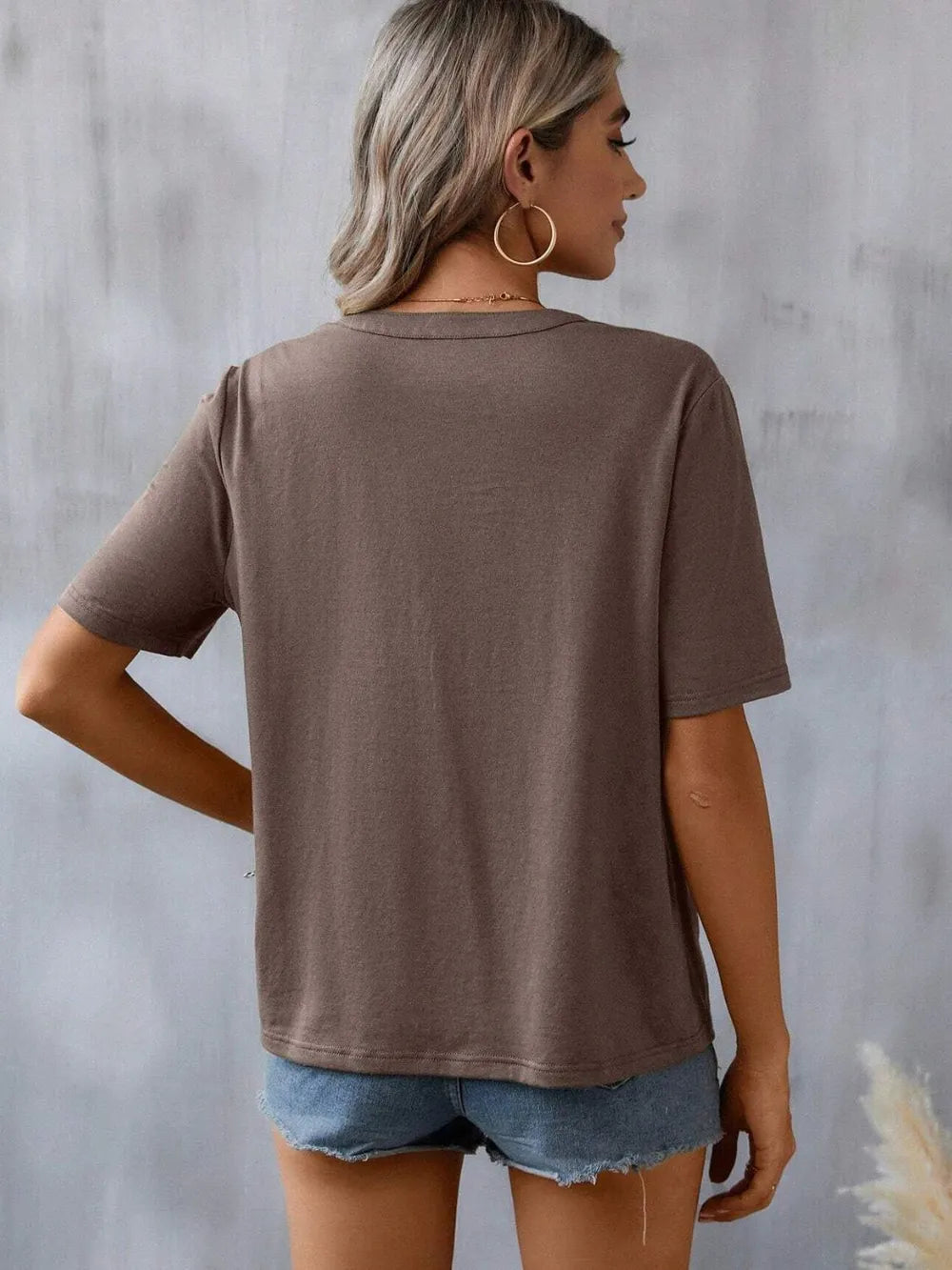 Hazel Blues® |  Embroidered Notched Short Sleeve T-Shirt