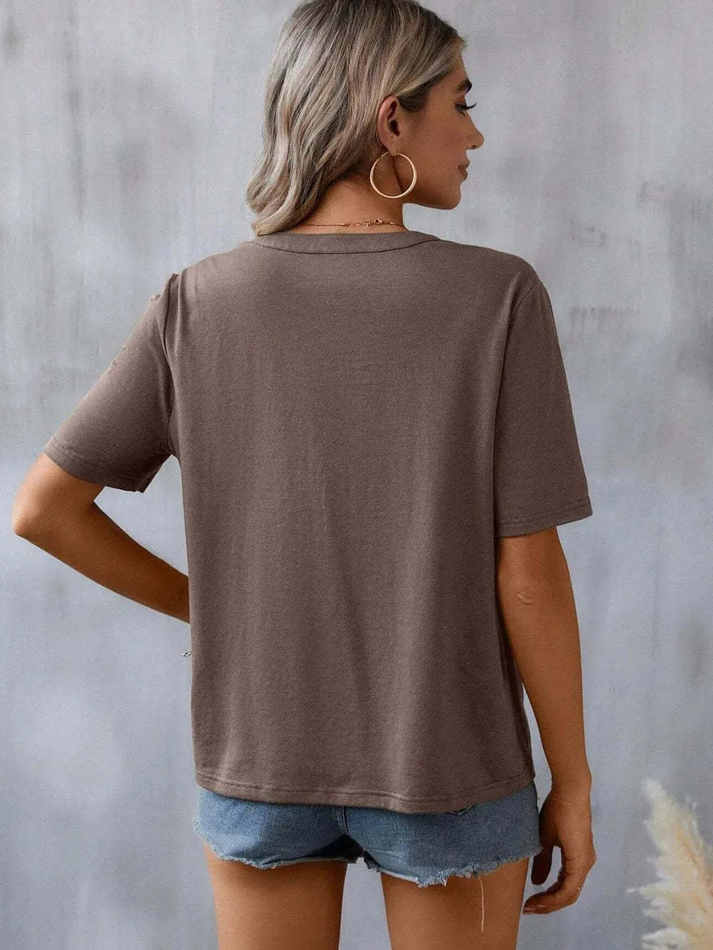 Hazel Blues® |  Embroidered Notched Short Sleeve T-Shirt