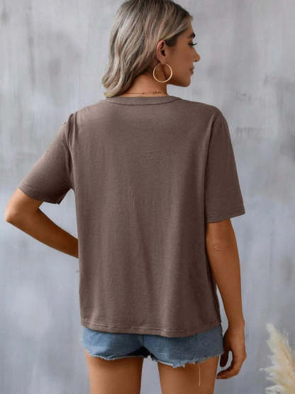 Hazel Blues® |  Embroidered Notched Short Sleeve T-Shirt