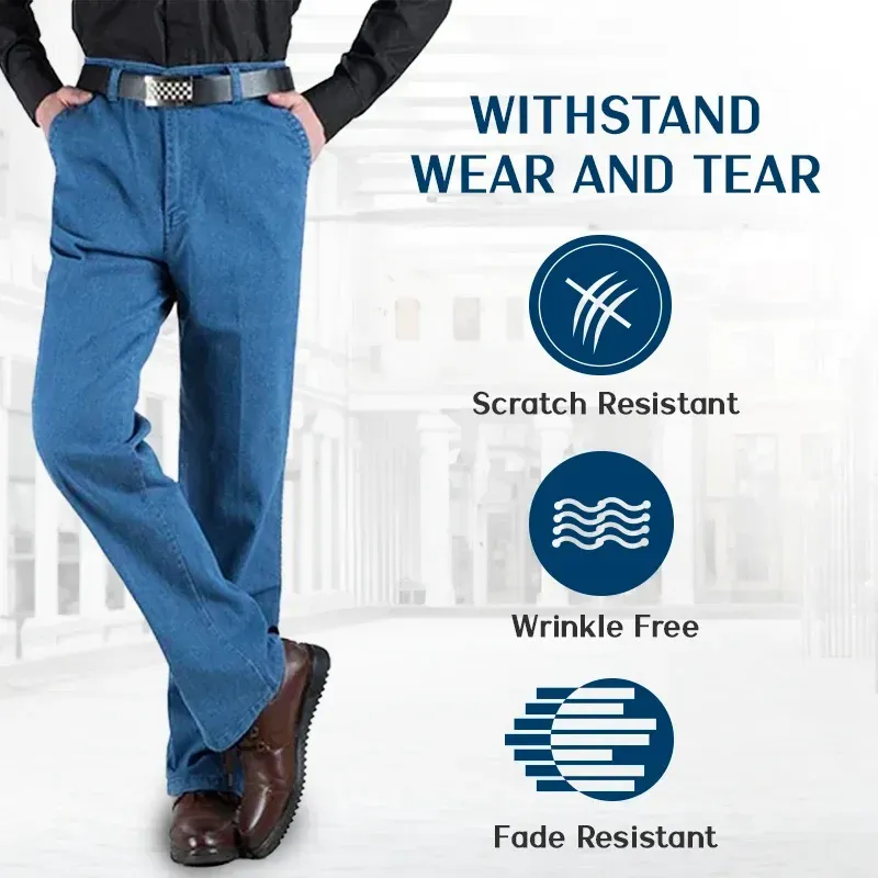Dad Jeans- Men's High Waist Straight Fit Stretch Jeans