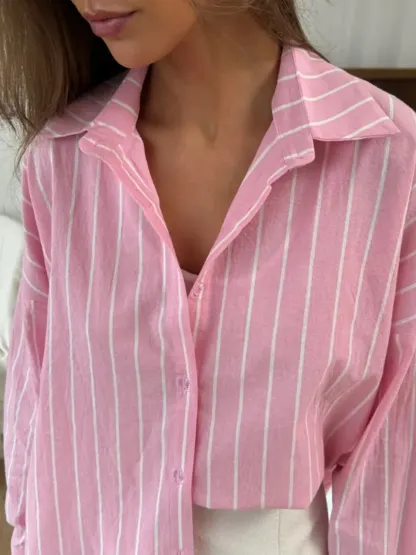 Striped Collared Neck Long Sleeve Shirt