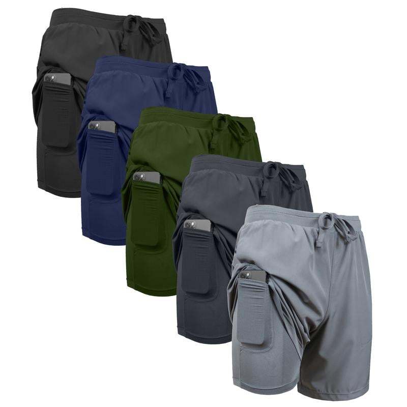 3-Pack Men's 2 in 1 Stretch Active Quick Dry Gym Running Shorts With Liner