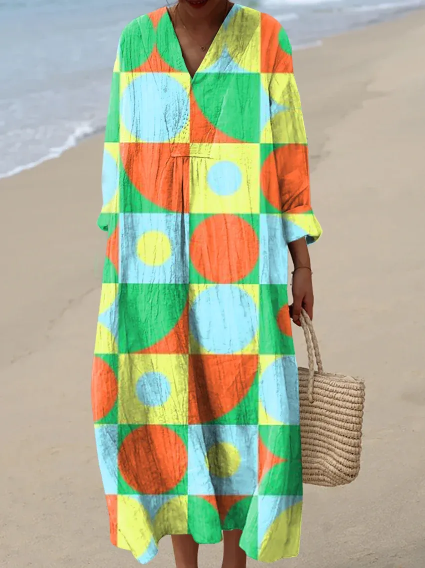 Women's Abstract Pattern Art Print Cotton Dress - Series8