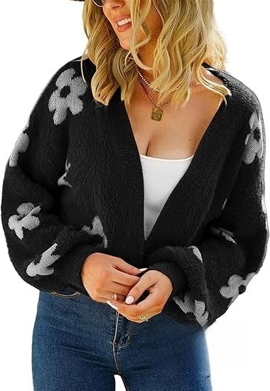 2025 Fall Trendy Street Floral Knit Cardigan – Short Cropped Sweater for Women