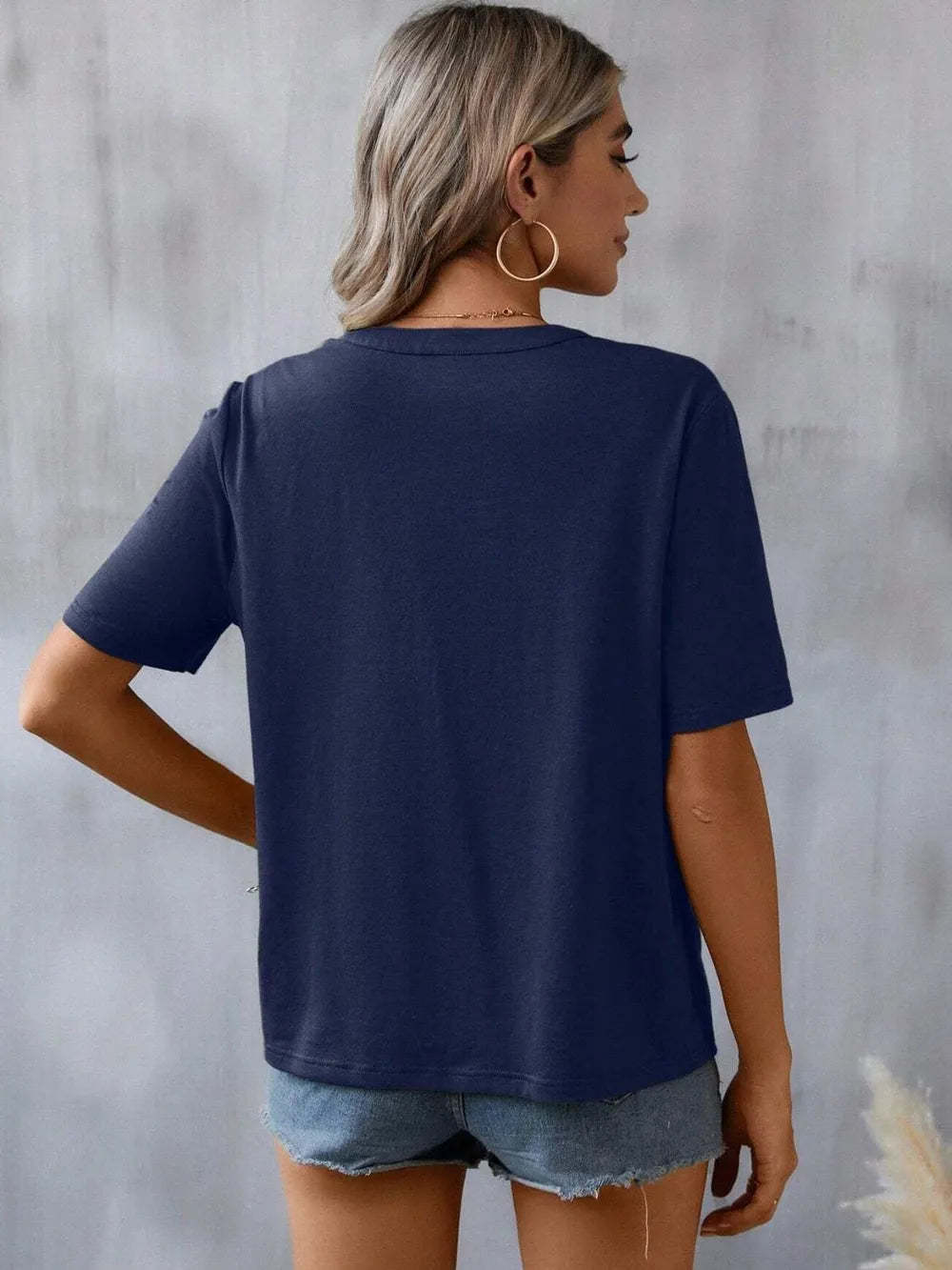 Hazel Blues® |  Embroidered Notched Short Sleeve T-Shirt