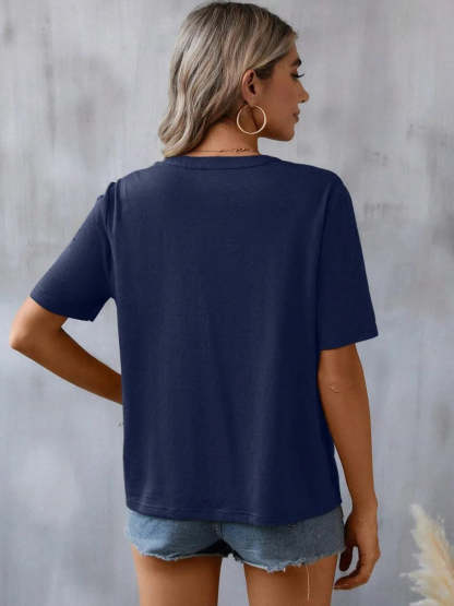 Hazel Blues® |  Embroidered Notched Short Sleeve T-Shirt