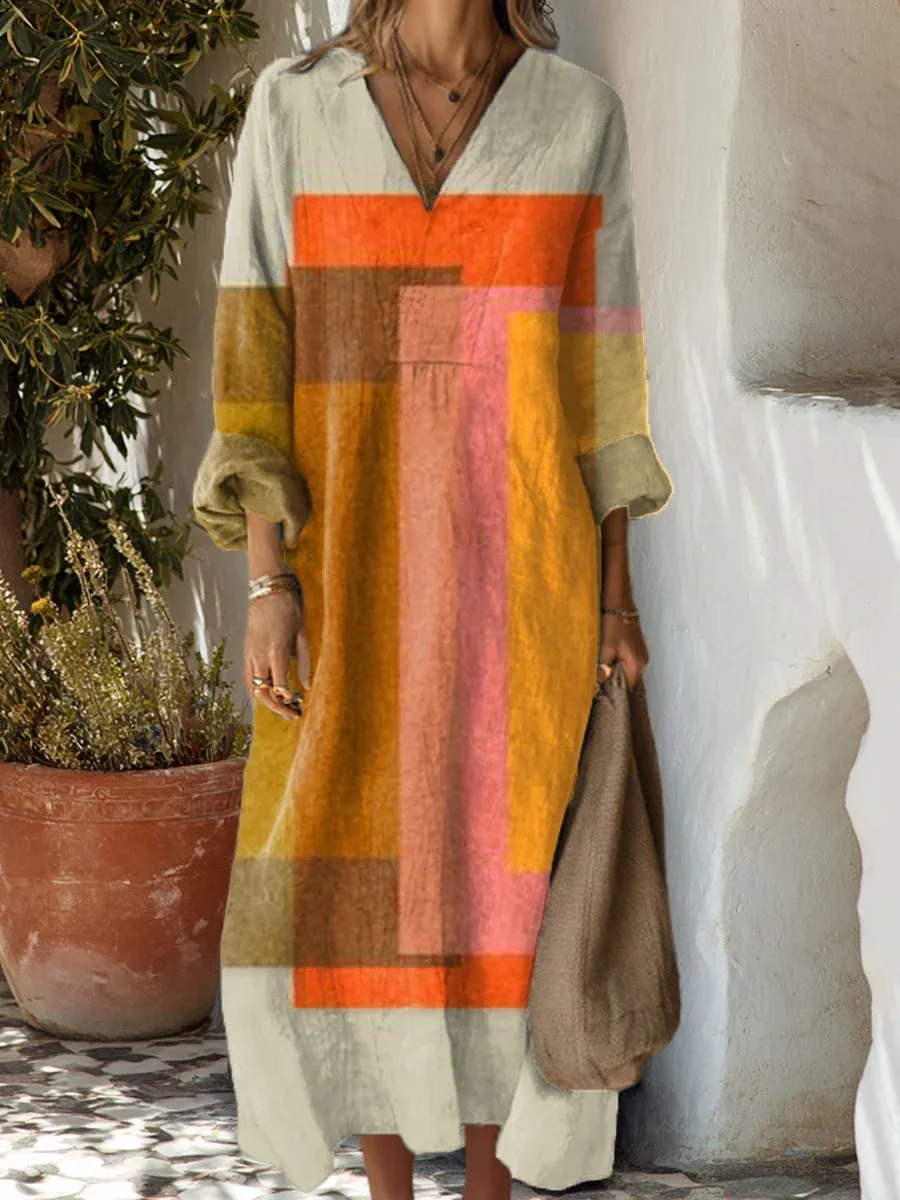 Women's Cotton Vintage Abstract Geometric Art Print Dress