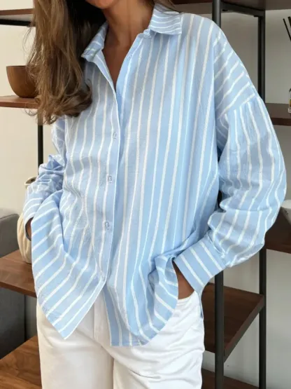 Striped Collared Neck Long Sleeve Shirt