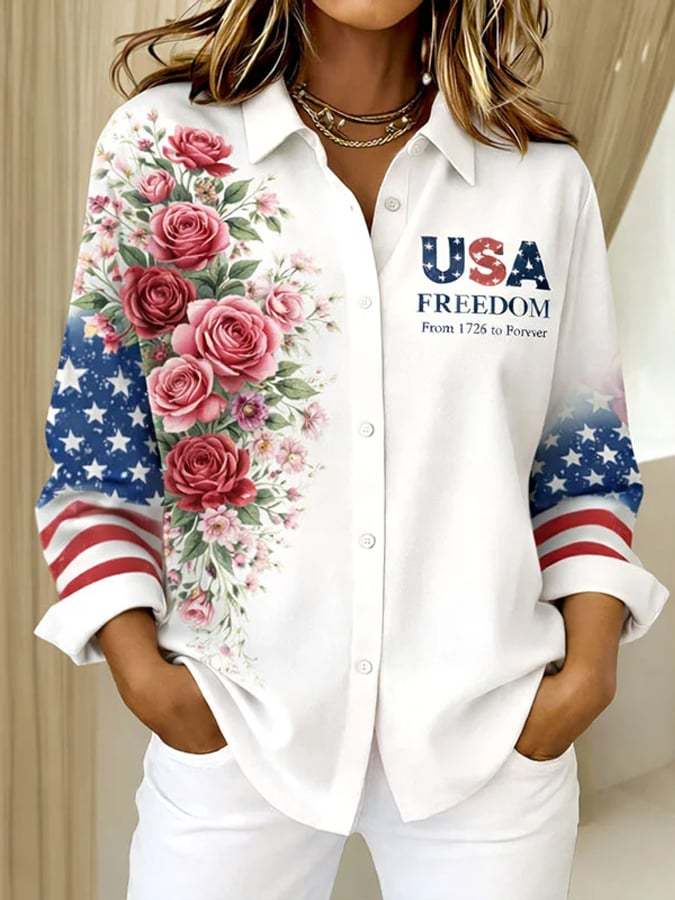 Women'S Casual American 250th Anniversary Commemorative Printed Shirt