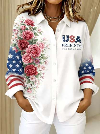 Women'S Casual American 250th Anniversary Commemorative Printed Shirt