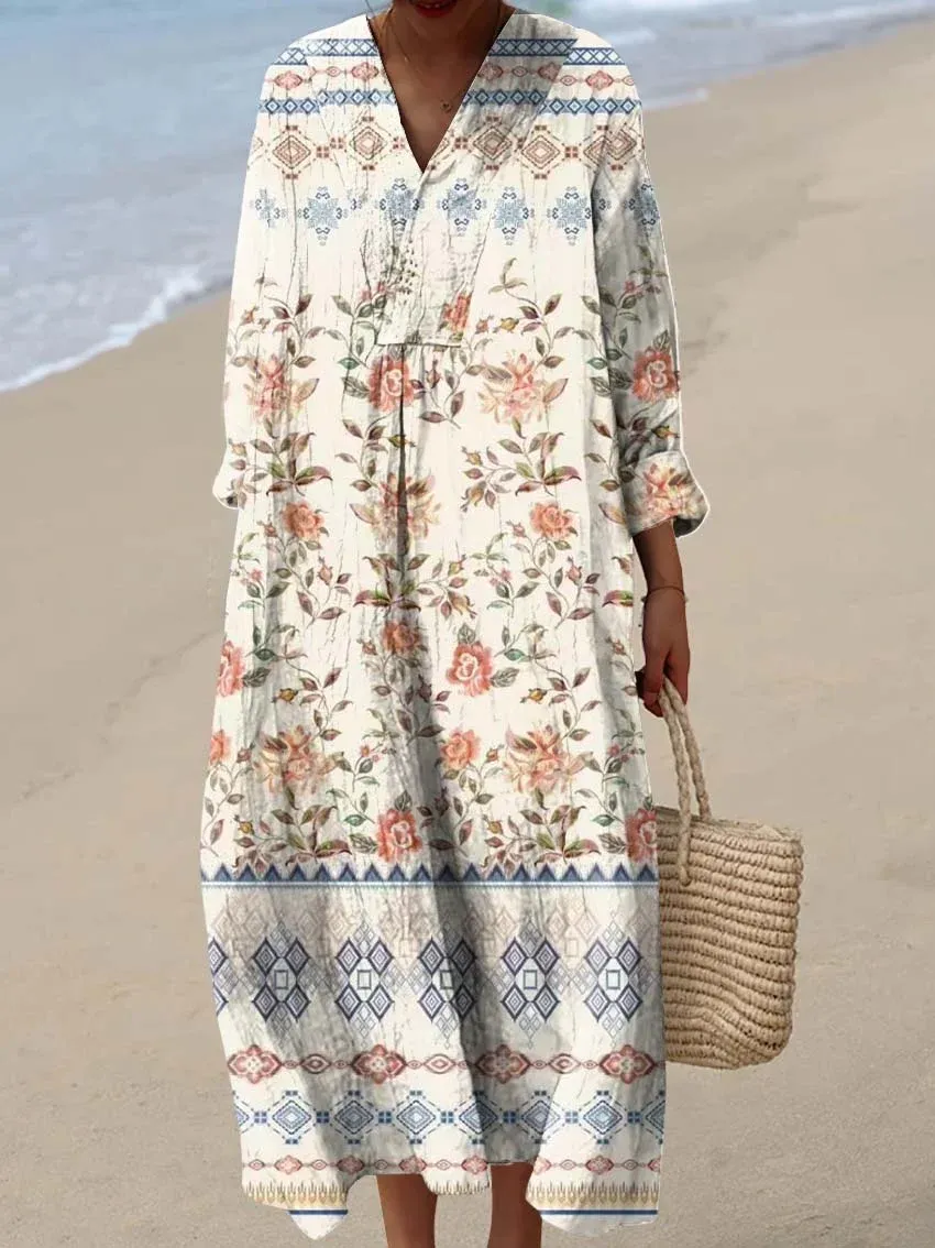 Women's Abstract Pattern Art Print Cotton Dress