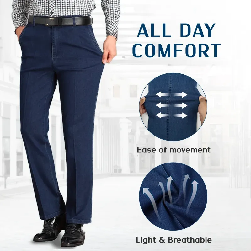 Dad Jeans- Men's High Waist Straight Fit Stretch Jeans