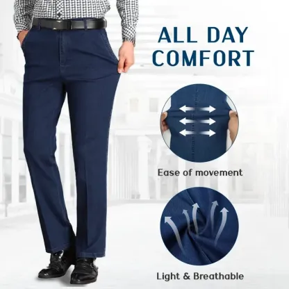 Dad Jeans- Men's High Waist Straight Fit Stretch Jeans