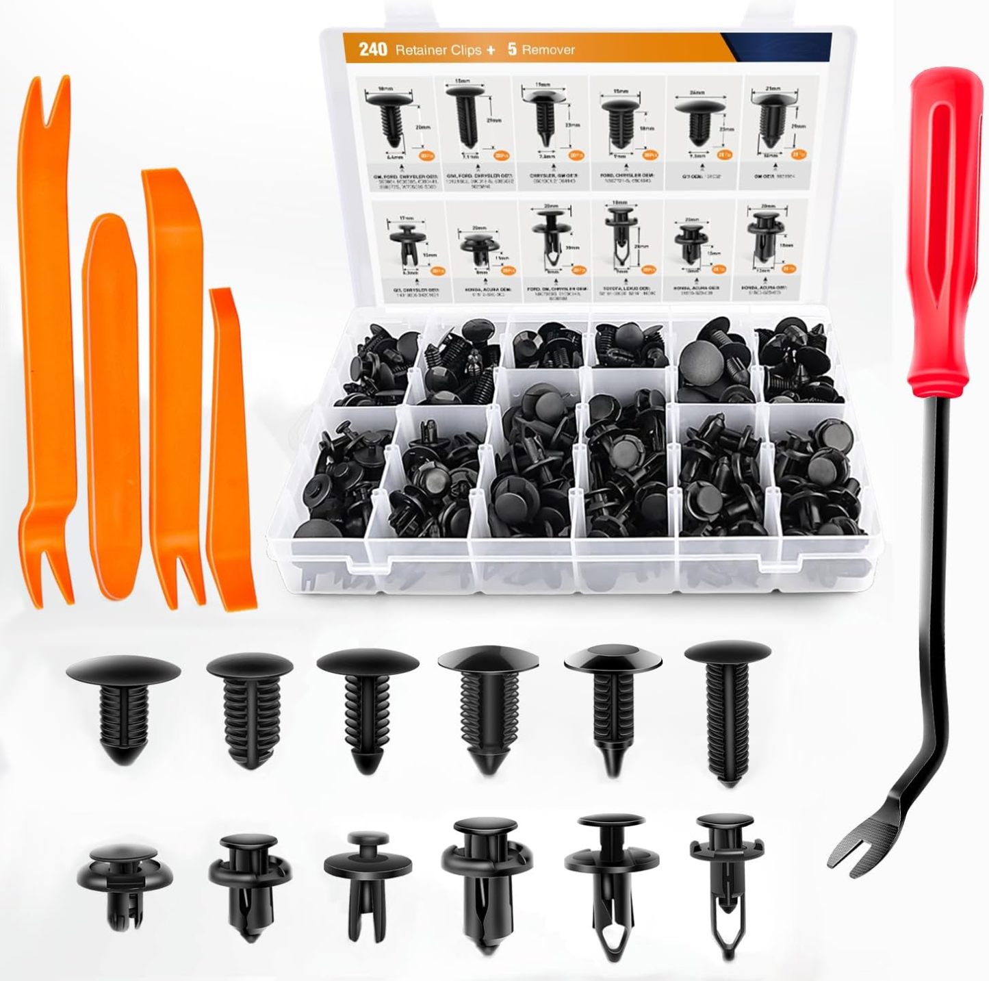 240PCS Bumper Retainer Clips Car Plastic Rivets Fasteners Push Retainer Kit 12 Popular Sizes Auto Push Pin Rivets Set -Door Trim Panel Fender Clips for GM Ford Toyota Honda Chrysler
