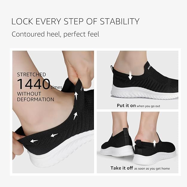 Womens Slip on Trainers Comforble Walking Shoes with Memory Foam