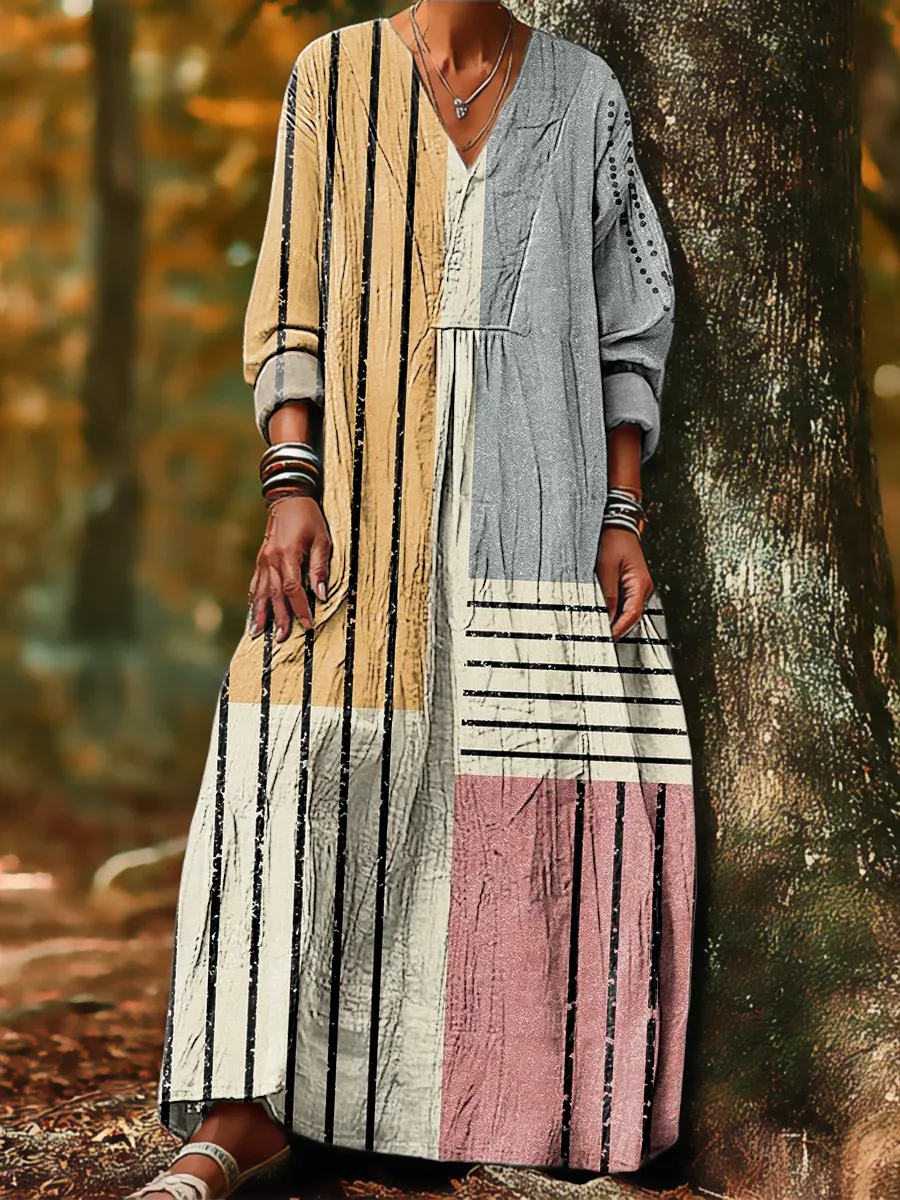 Women's Cotton Vintage Abstract Geometric Art Print Dress