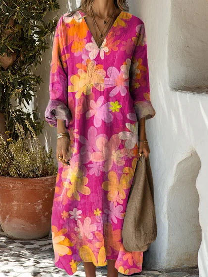 [Copy]Women's Cotton Vintage Abstract Geometric Art Print Dress