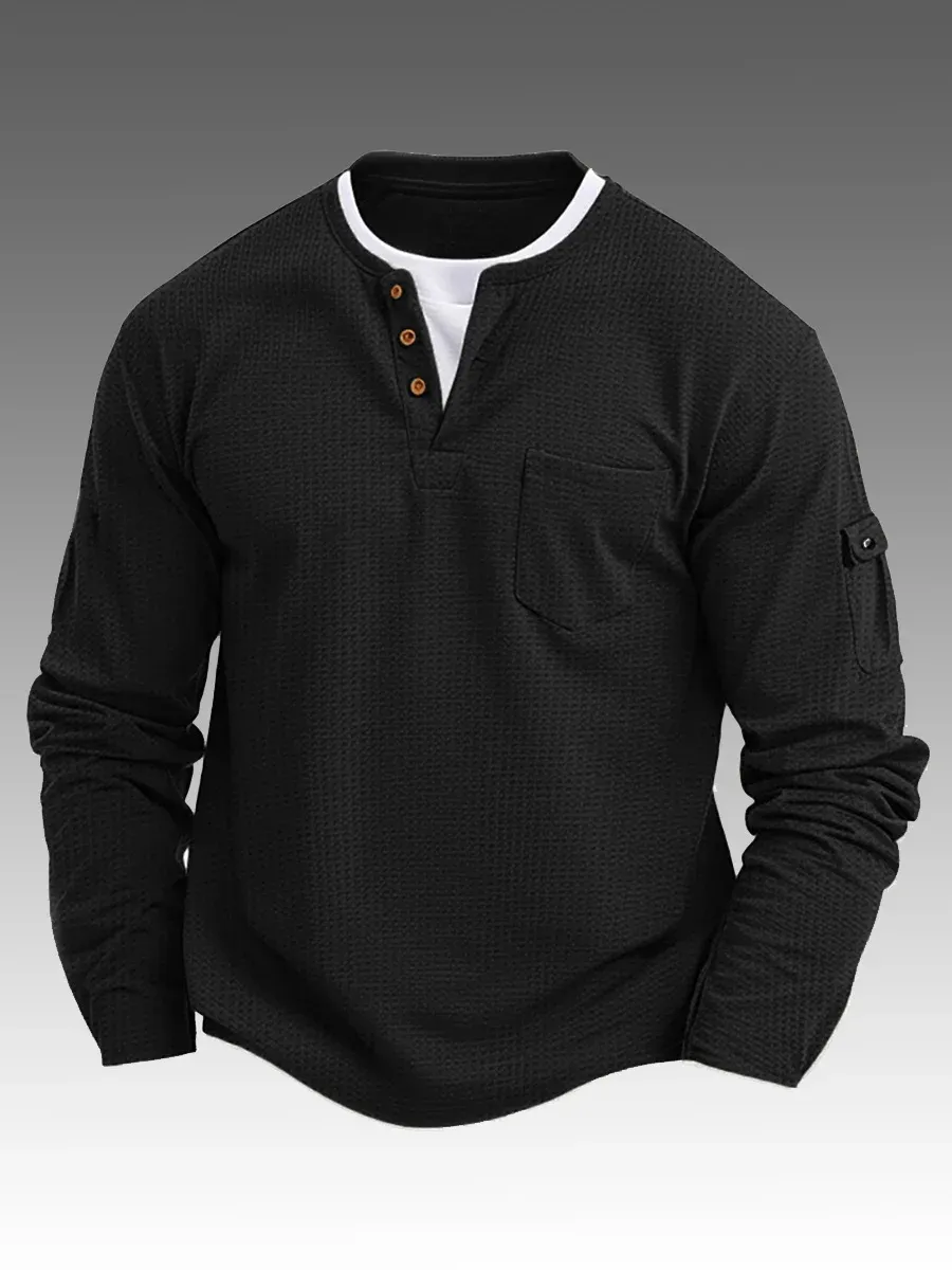 Men's Casual Fake Two Piece Double Layer V-neck Long Sleeved Bottoming Shirt