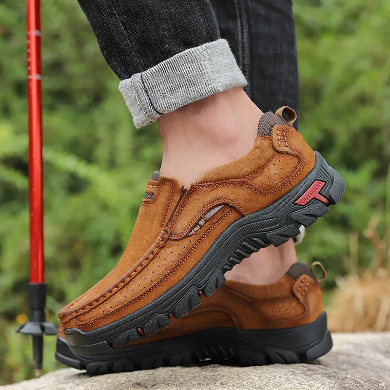 Men's Genuine Leather Casual Sneakers, Breathable Slip-on Loafers Moccasins for 2024