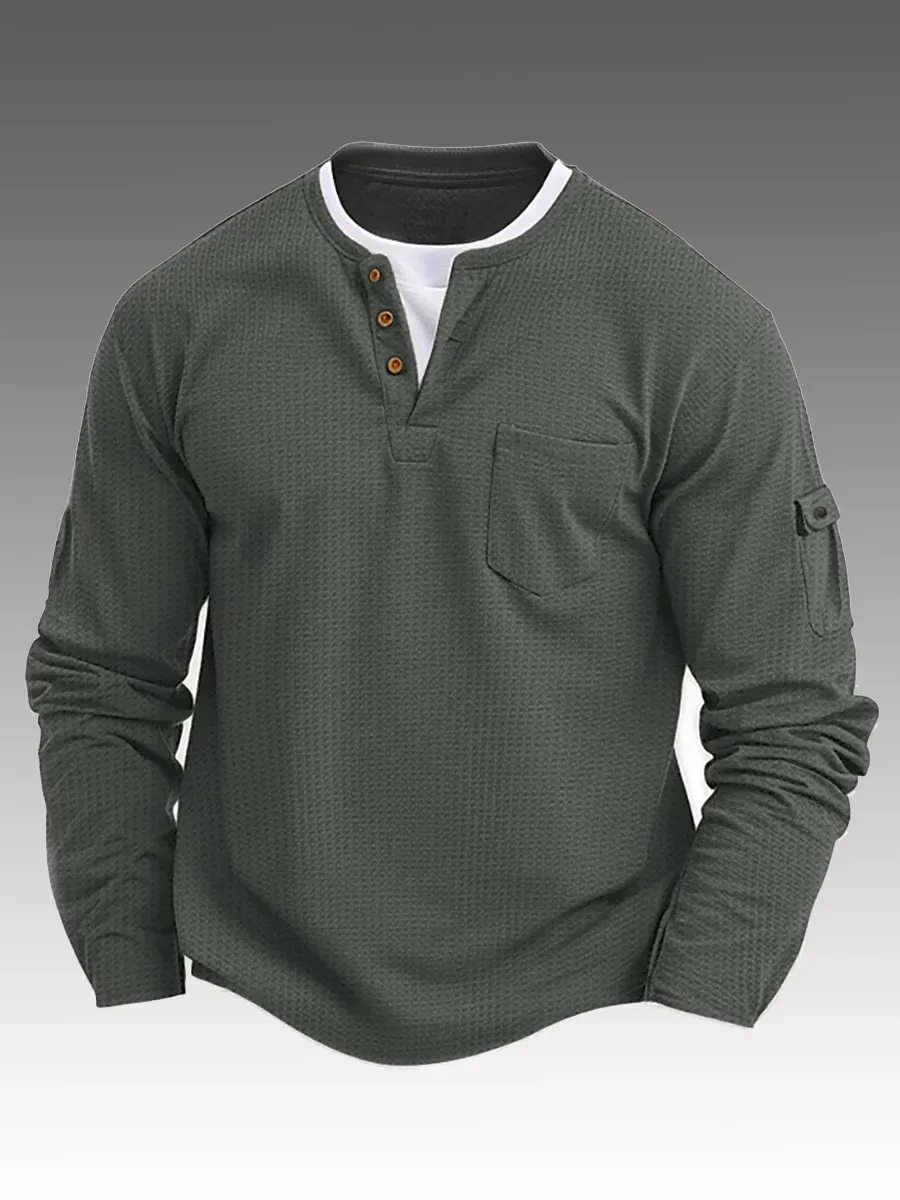 Men's Casual Fake Two Piece Double Layer V-neck Long Sleeved Bottoming Shirt