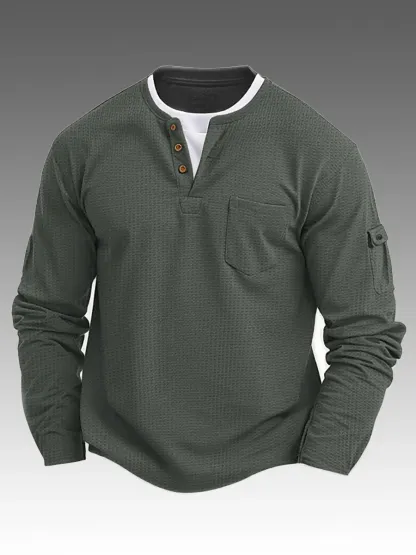 Men's Casual Fake Two Piece Double Layer V-neck Long Sleeved Bottoming Shirt