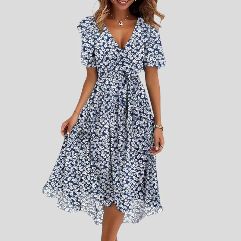Nova™ –New Cotton Floral Dress – V-Neck