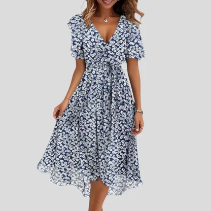 Nova™ –New Cotton Floral Dress – V-Neck