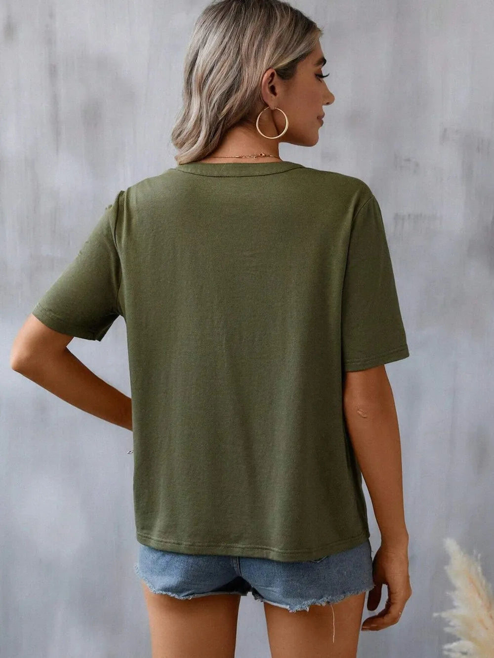 Hazel Blues® |  Embroidered Notched Short Sleeve T-Shirt