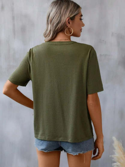 Hazel Blues® |  Embroidered Notched Short Sleeve T-Shirt