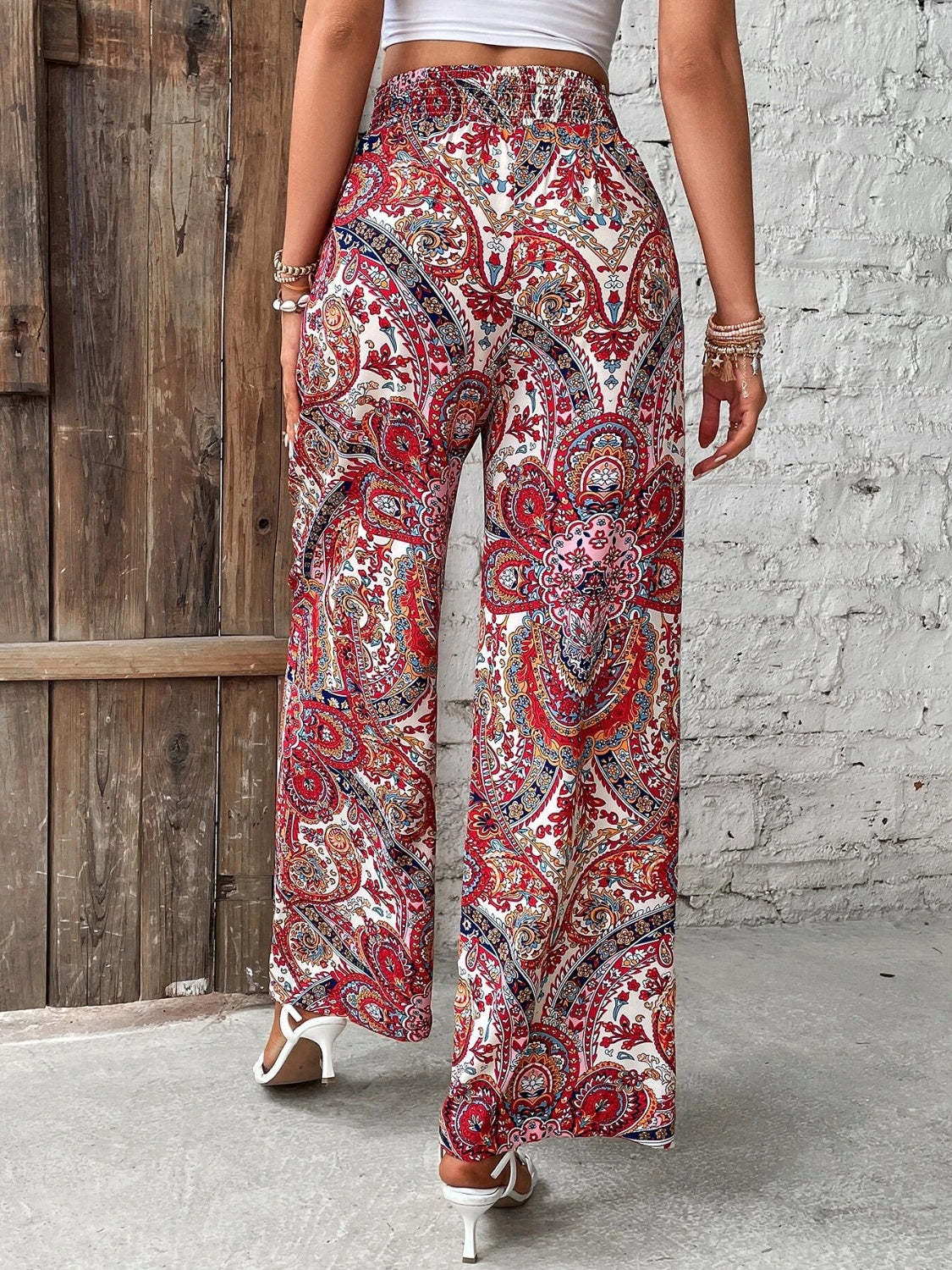 Vintage Print Wide-Leg Pants for Women - Casual Spring/Summer Style