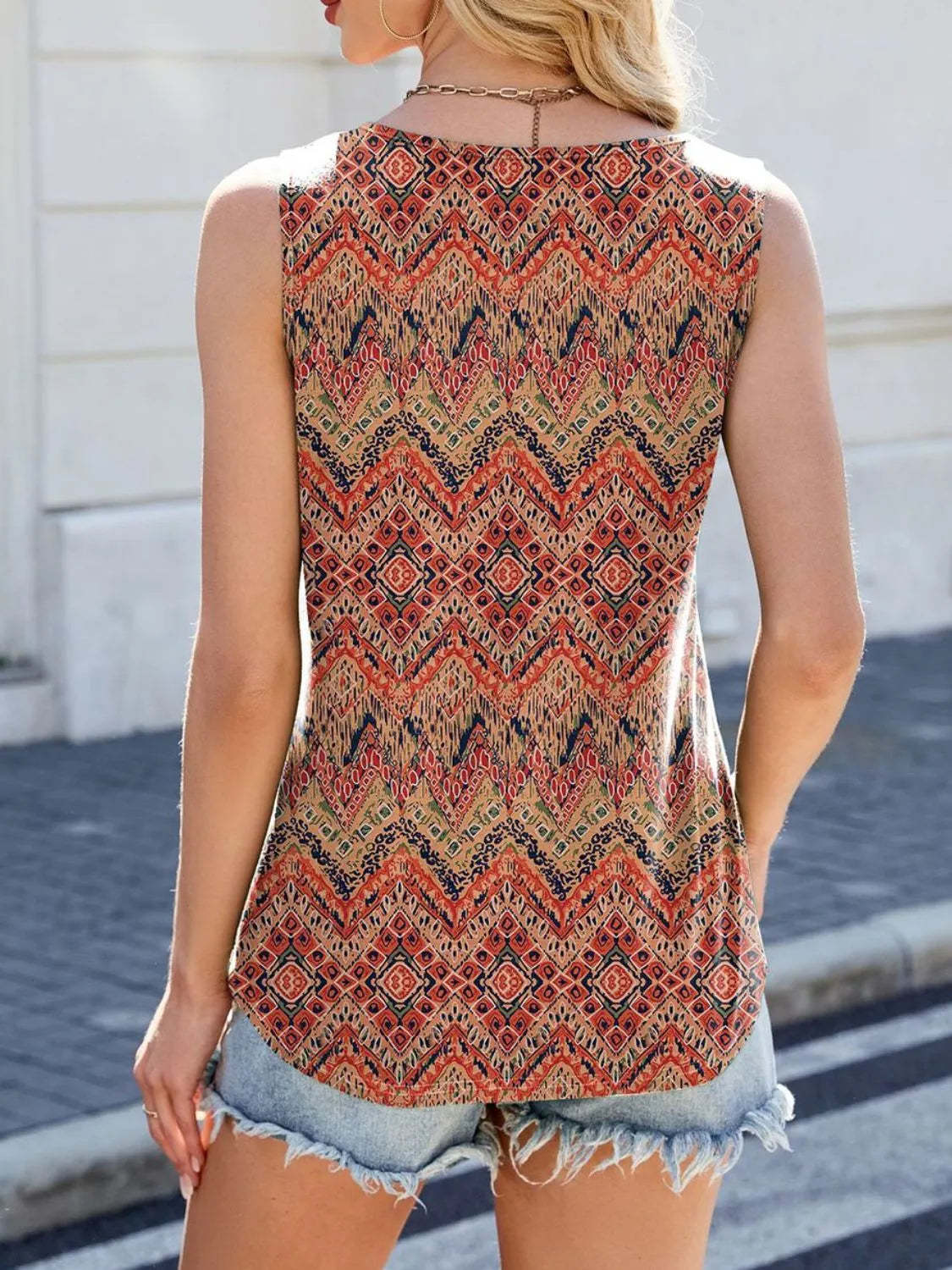 Printed Scoop Neck Wide Strap Tank