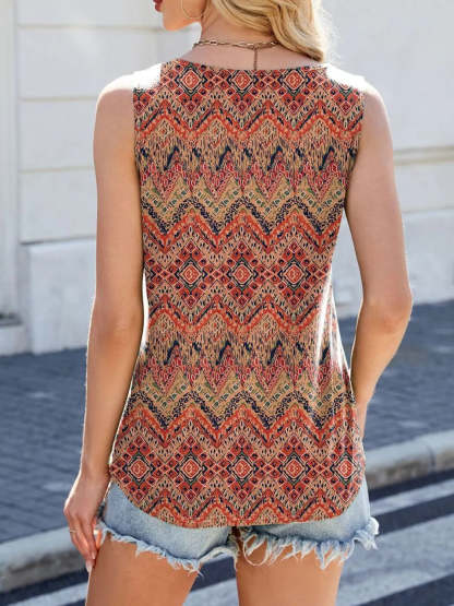 Printed Scoop Neck Wide Strap Tank