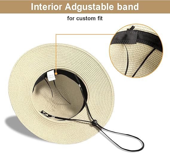 Beach Sun Straw Hats for Women, UPF 50+ UV Sun Protection Wide Brim Summer Straw Hat Foldable Packable Roll up Cap