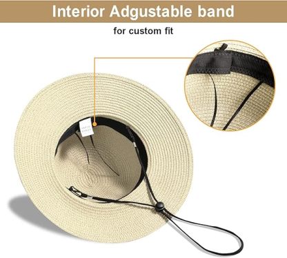 Beach Sun Straw Hats for Women, UPF 50+ UV Sun Protection Wide Brim Summer Straw Hat Foldable Packable Roll up Cap