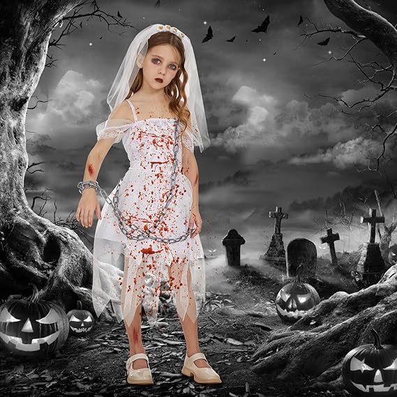 Kids’ Halloween Ghost Bride Costume 👻🎃 Spooky White Dress