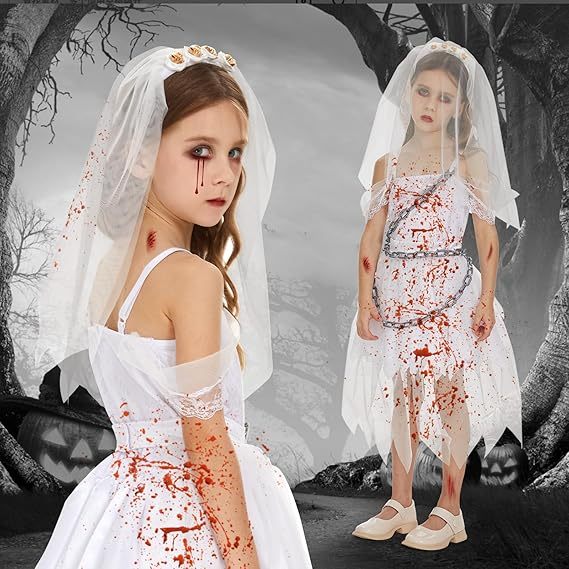 Kids’ Halloween Ghost Bride Costume 👻🎃 Spooky White Dress
