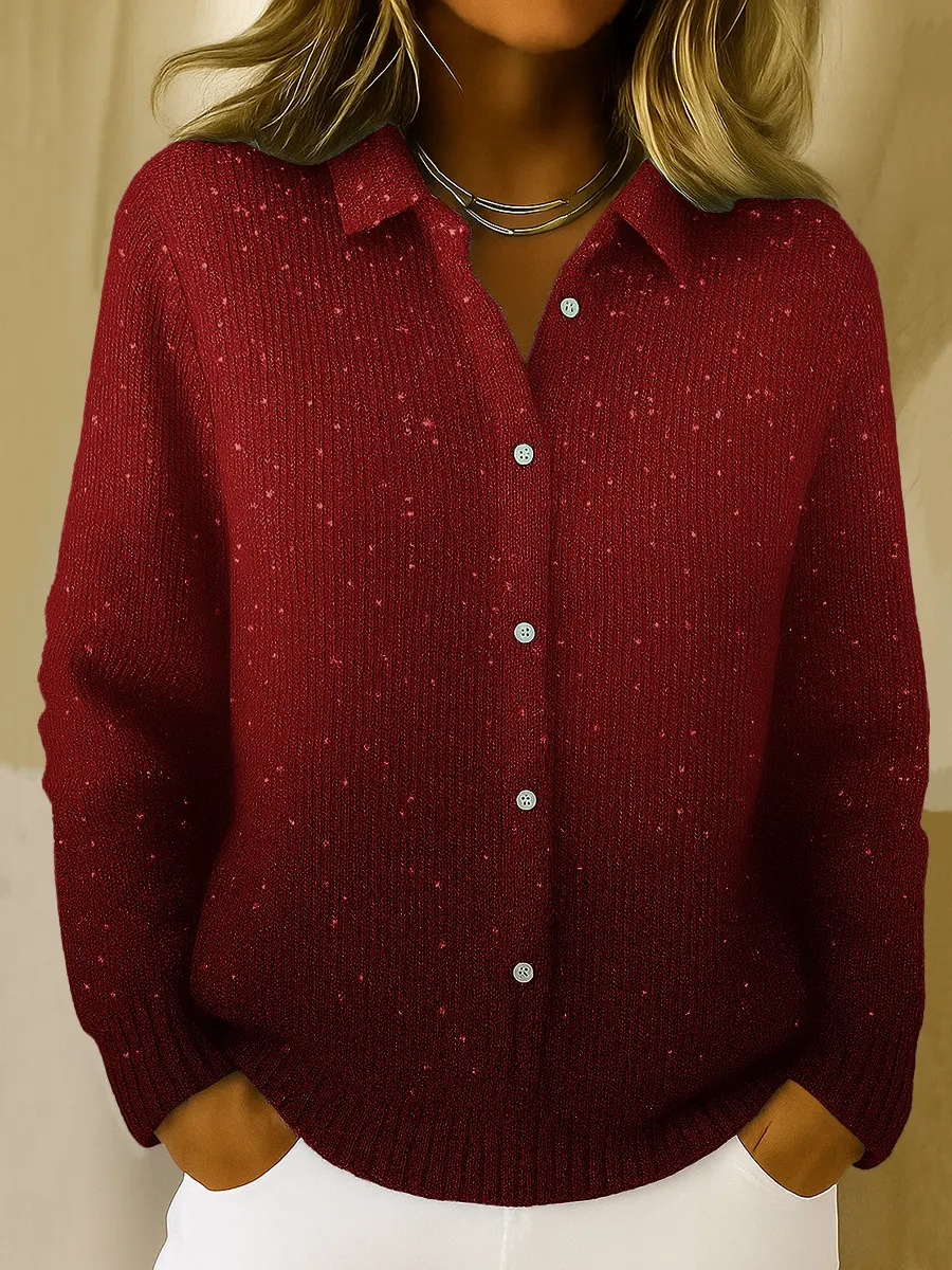 Women's Gradient Print Collared Long Sleeve Casual Loose Sequined Knit