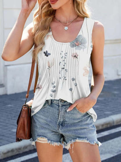 Printed Scoop Neck Wide Strap Tank