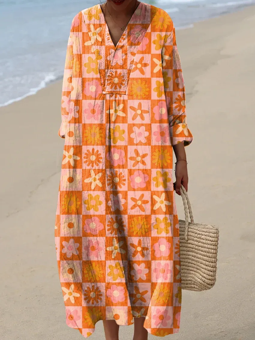 Women's Art Vintage Abstract Lines Art Print Dress