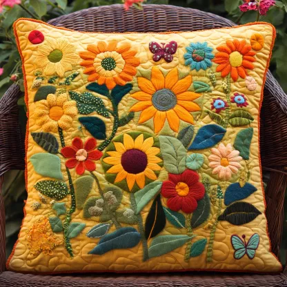 Sunflower Garden Patchwork & Embroidery Quilted Pillow( Not the pillow insert)( Not the pillow insert)