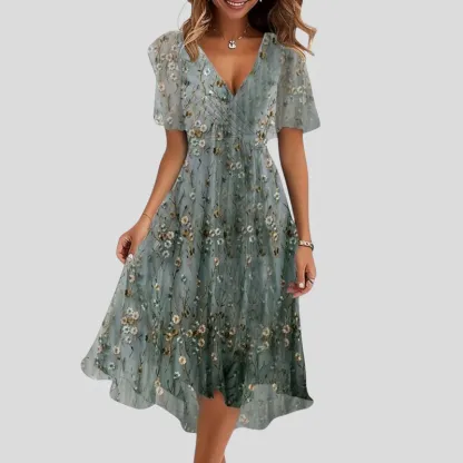 Nova™ –New Cotton Floral Dress – V-Neck