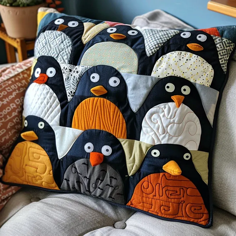 Penguin Patchwork Pillow
