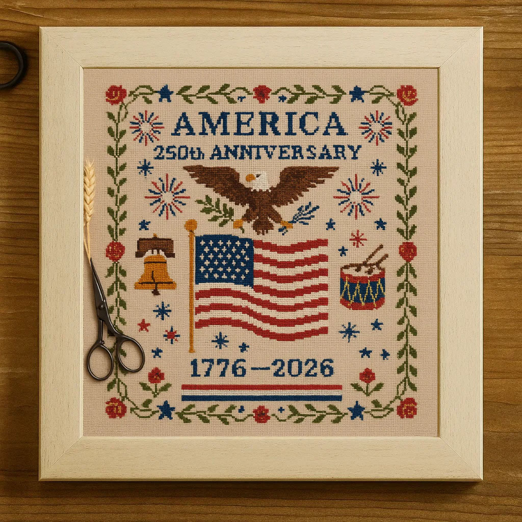 America's 250th Anniversary Cross-Stitch Photo Frame