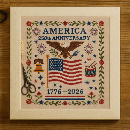 America's 250th Anniversary Cross-Stitch Photo Frame