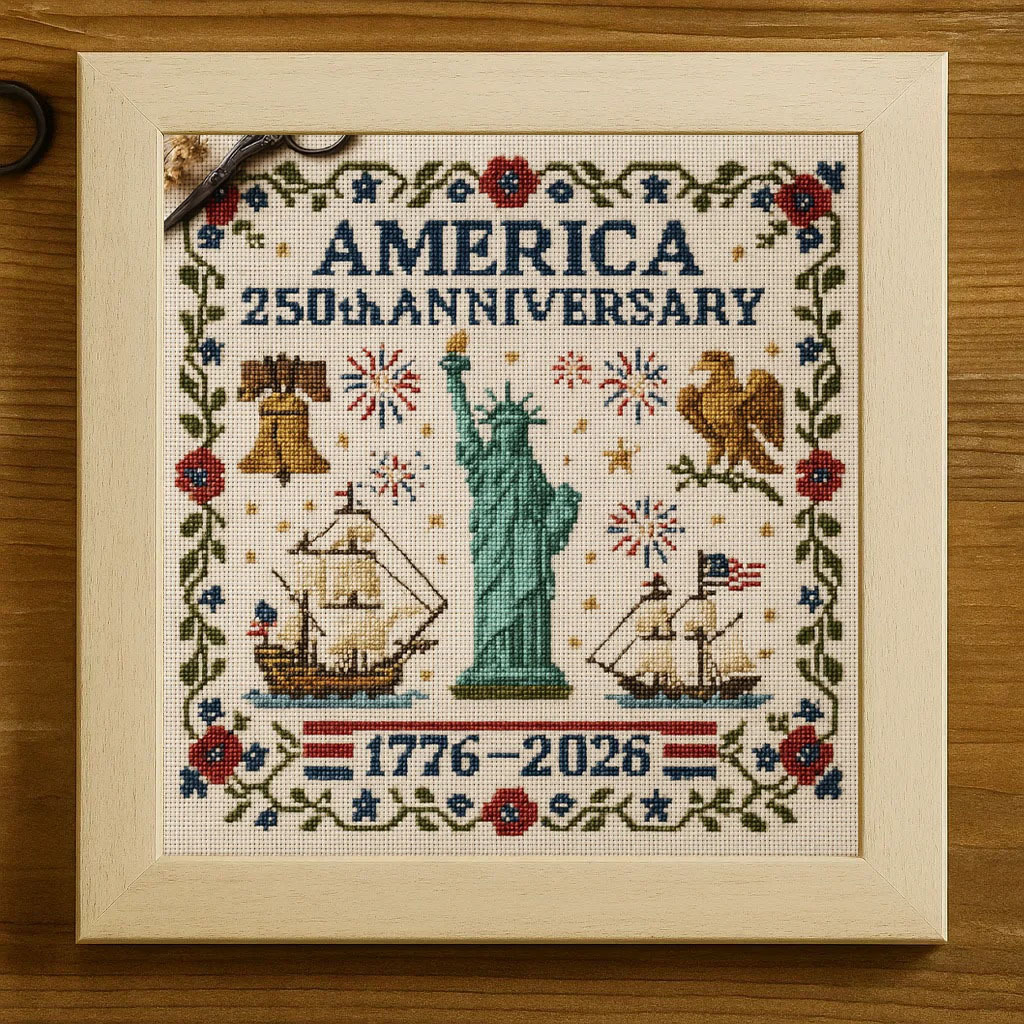 America's 250th Anniversary Cross-Stitch Photo Frame